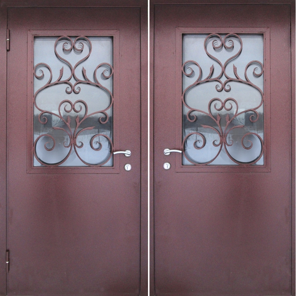 Дверь порошковое напыление с ковкой и стеклом Дверь порошковое напыление с ковкой и стеклом