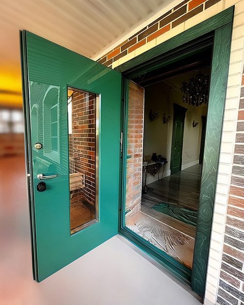 Остекленная зеленая дверь Остекленная зеленая дверь