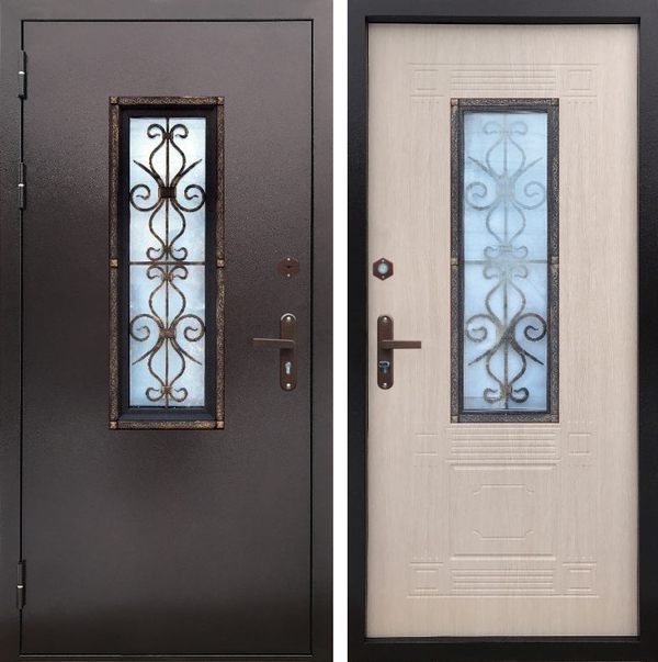 Дверь порошковое напыление со стеклопакетом и ковкой и МДФ (16 мм) Дверь порошковое напыление со стеклопакетом и ковкой и МДФ (16 мм)